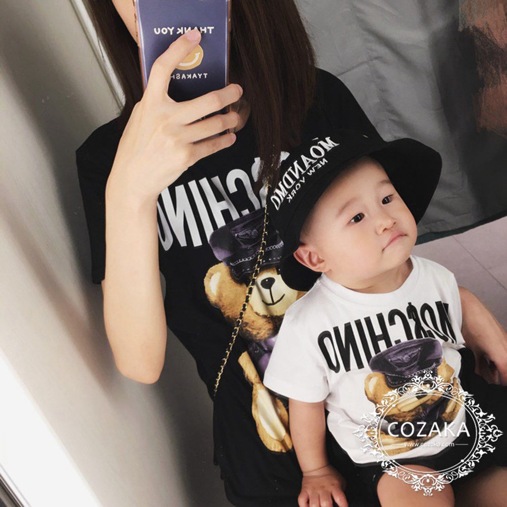 親子服 モスキーノ tシャツパロディ服 moschino くま キッズ 親子コーデ おしゃれ 韓国通販