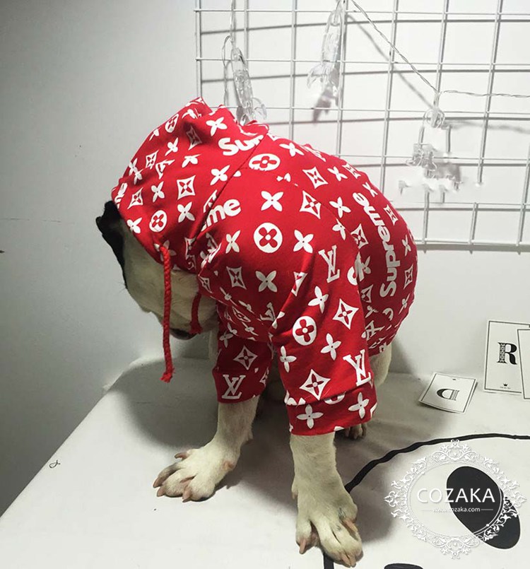 シュプリーム x ルイヴィトン 犬服 パーカー,supreme x lv 犬用フーディー