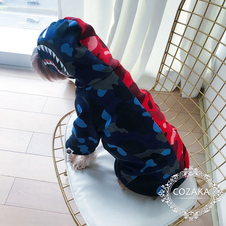 bape シャークパーカー 犬服,人気 ベイプ ドッグウェア 裏起毛プルパーカー