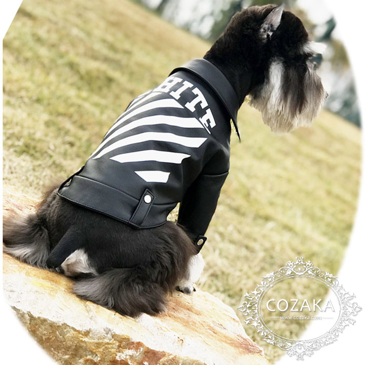 off white 革ジャケット 犬服