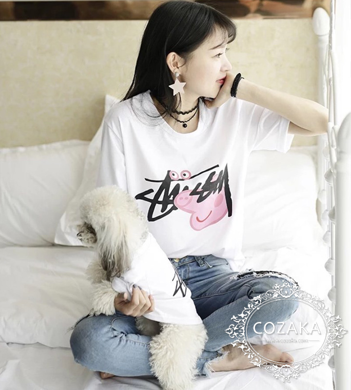 ステューシー 犬服 Tシャツ ペットとお揃い パロディ風