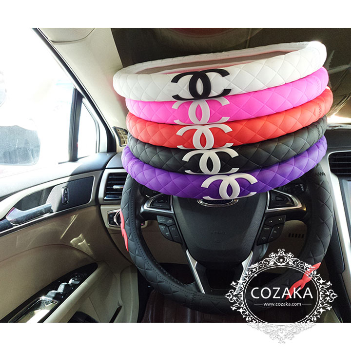 Chanel 車ハンドルカバー 可愛い シャネル ステアリングカバー おしゃれ Mサイズ 車用品