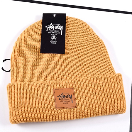 Stussy ブランド柄ボックスロゴ付きニットキャップ