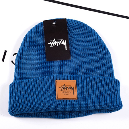 Stussy ブランド柄ボックスロゴ付きニットキャップ