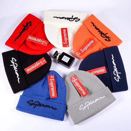 Supreme 刺繍型ブランド柄ニット帽