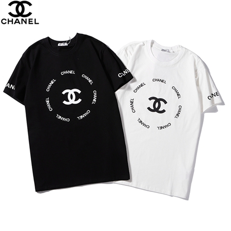 CHANEL 英字ロゴプリント 丸襟Tシャツ