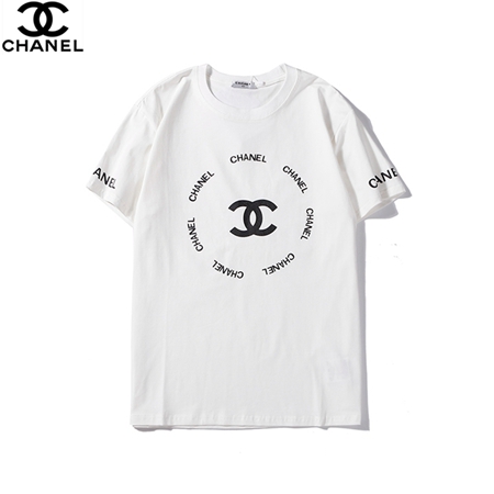 CHANEL 英字ロゴプリント 丸襟Tシャツ