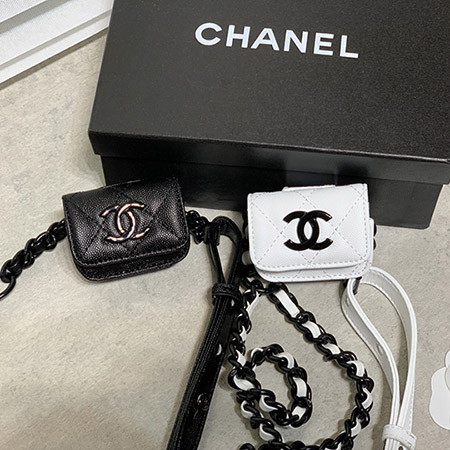 ハイブランド シャネル チェーン付き Airpodsproケース 白黒 Chanel 花柄 エアーポッズケース 欧米風 ロゴ付き Airpodsケース 肩掛け イヤホン カバー 高級感 21春夏新作 オシャレ 送料無料