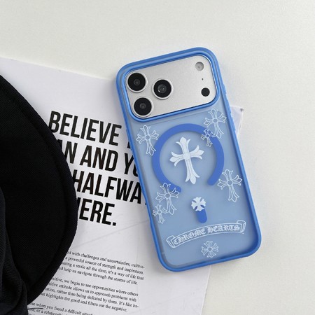 ブルー クロームハーツ風 ケース iphone 15 pro