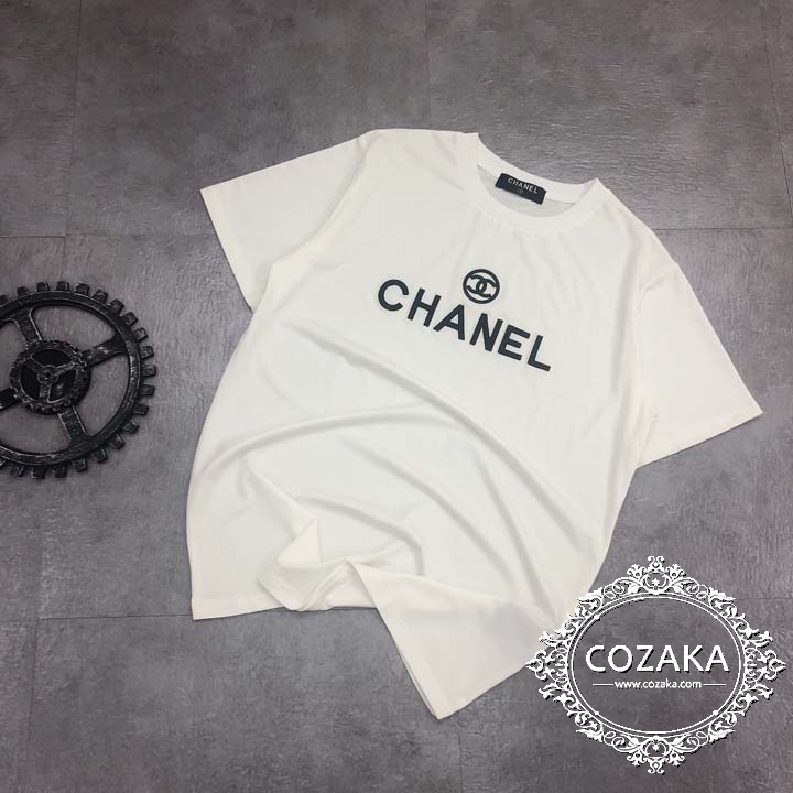 【COZAKA.com】シャネルCHANEL刺繍CCマークTシャツ-ホワイト シャネルTシャツ CCマーク 可愛い
