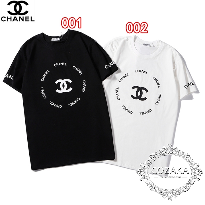 CHANEL 英字ロゴプリント 丸襟Tシャツ