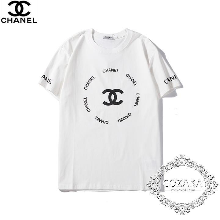 CHANEL 英字ロゴプリント 丸襟Tシャツ