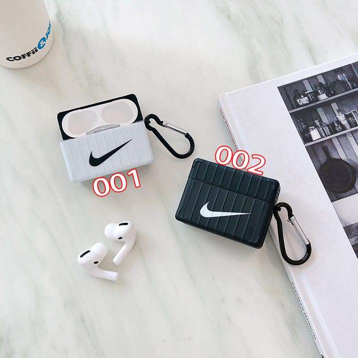 四辺形 ロゴ付き Nike 高品質 Airpods ケースナイキ 白黒 Airpods Pro ケース 極シンプル 送料無料 ハイブランド シリコン 人気