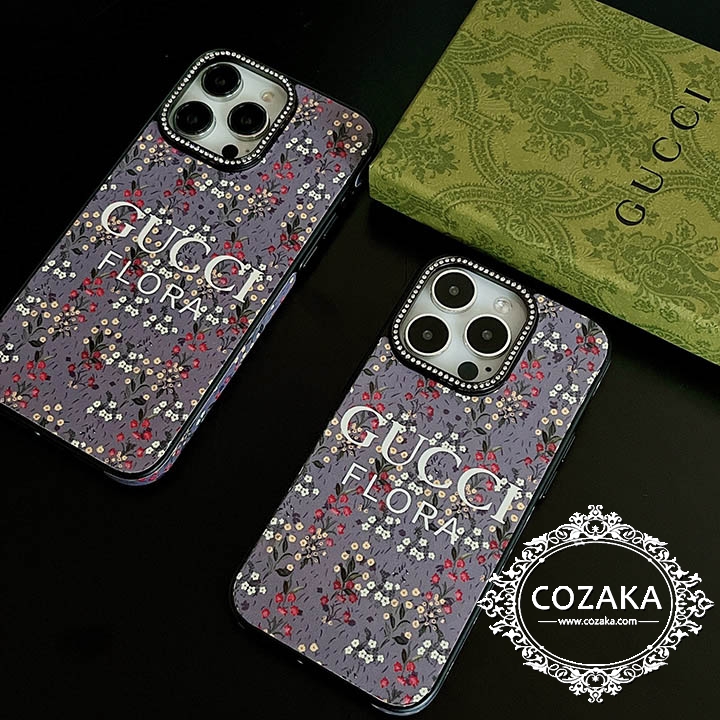 gucci ラインストーン付きiphone15 proカバー 