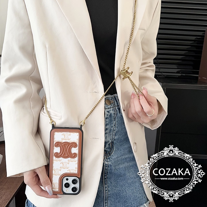 celine セリーヌ iphone 14 プロカバー チェーン付き