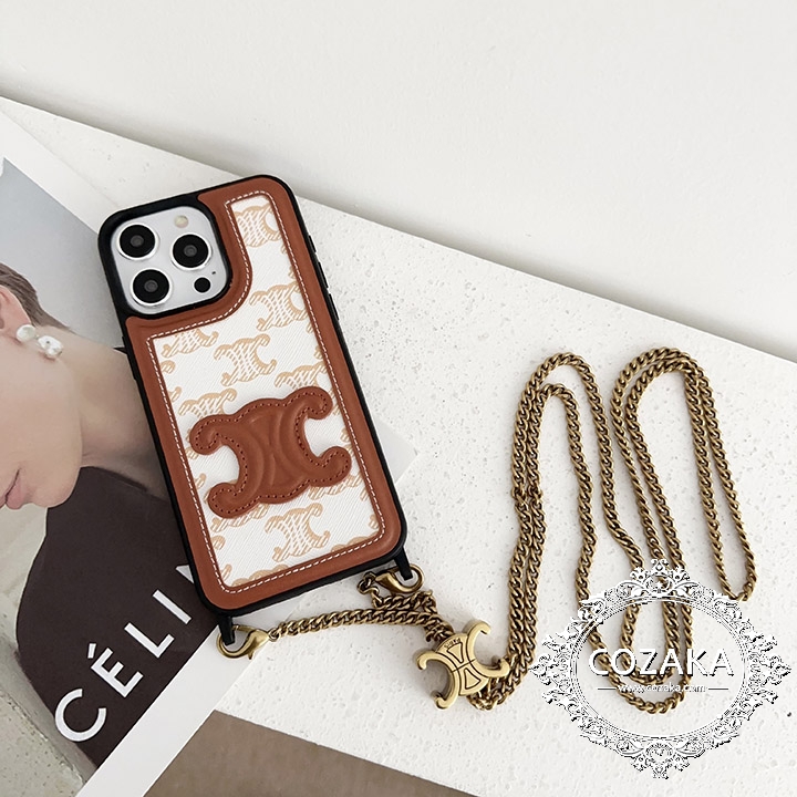 celine セリーヌ iphone 14 プロカバー チェーン付き