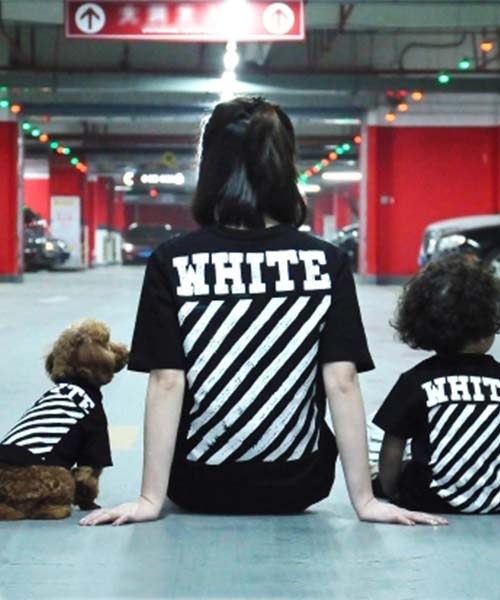 オフホワイト 親子服 tシャツ,OFF WHITE SPRAY プリント半袖Tシャツ 犬服