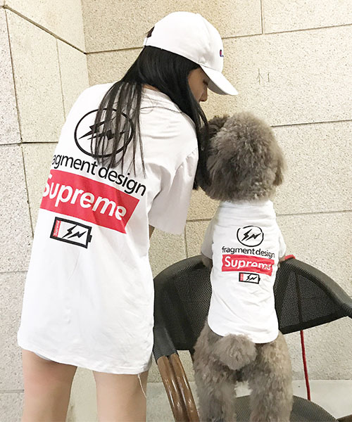 シュプリーム x フラグメントデザイン 犬服 tシャツ,supreme  Fragment Design 犬とのペアルック