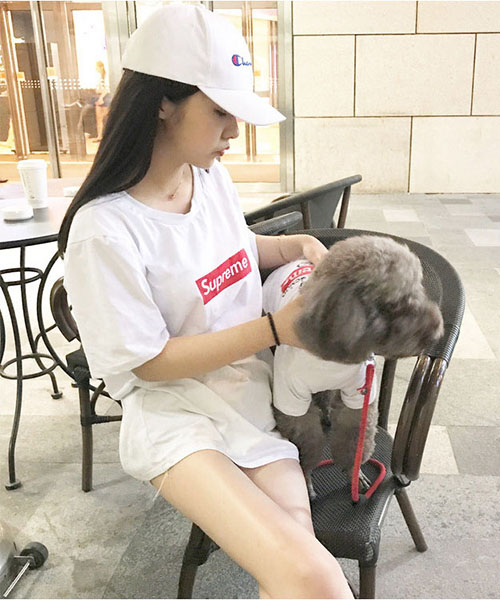 シュプリーム x フラグメントデザイン 犬服 tシャツ,supreme  Fragment Design 犬とのペアルック