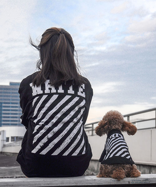 off white 犬服 スウェット,おしゃれ 犬とのペアルック オフホワイト