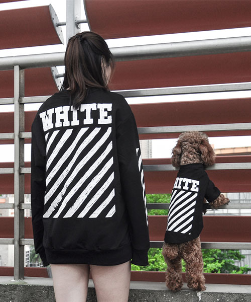 off white 犬服 スウェット,おしゃれ 犬とのペアルック オフホワイト