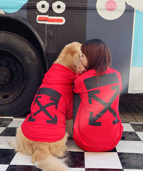 オフホワイト ペット服 パーカー お飼い主とお揃い